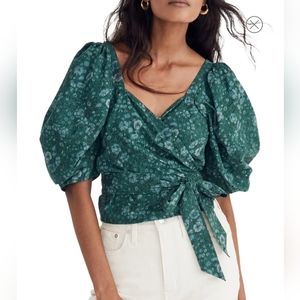 Madewell Woodland Floral Seersucker Sweetheart Wrap Top